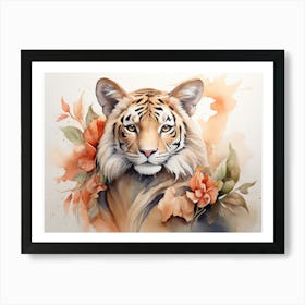 Tiger Floral Watercolor Painting Wild Art Print