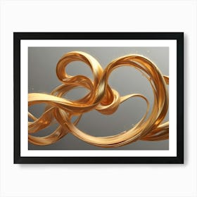 A Swirling Ribbon Of Liquid Gold Against A Gray Background, Creating A Luxurious And Elegant Abstract Composition Art Print