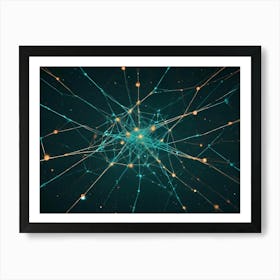 A Abstract Image Of A Network Of Glowing Lines And Nodes, Resembling A Neuron Or A Digital Network Art Print