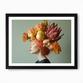 Portrait Of A Woman With A Head Full Of Vegetables Art Print