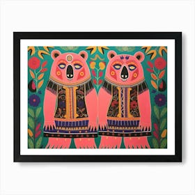 Grizzly Bear 1 Folk Style Animal Illustration Art Print