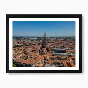 Aerial view of scenic panorama of famous landmark Novara, Italy. Drone photography Art Print