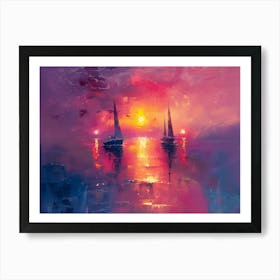 Sunset Sailboats Art Print