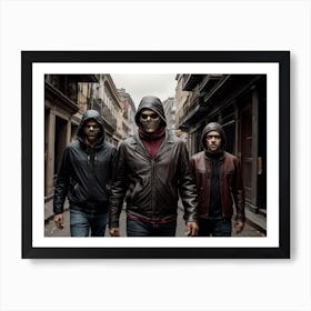 Three Men In Masks Walking Down An Alley Art Print