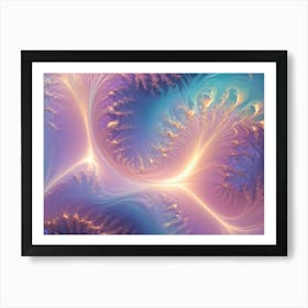 A Vibrant, Abstract Composition Of Swirling, Feathery Shapes In Shades Of Blue, Purple, And Gold, Creating A Sense Of Movement And Energy, Resembling A Celestial Nebula Or A Dreamlike Landscape Art Print