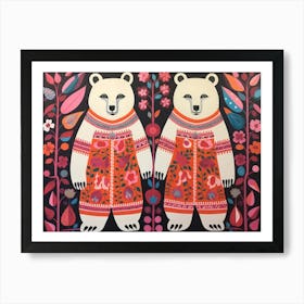 Polar Bear 3 Folk Style Animal Illustration Art Print