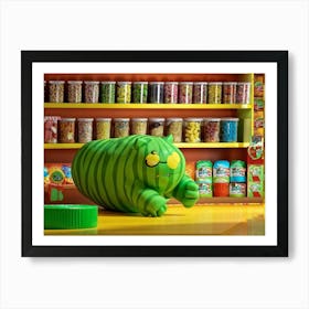 Green Tiger Features Glowing Yellow Eyes Glee Expressed In Its Hide And Seek Action Within A Candy 1 Art Print