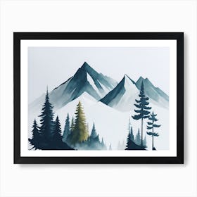 Mountain And Forest In Minimalist Watercolor Horizontal Composition 77 Art Print