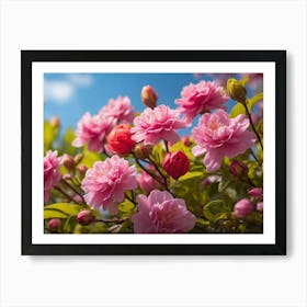 Pink Flowers Against Blue Sky Art Print