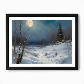 Wolves in Moonlight Snow Art Print