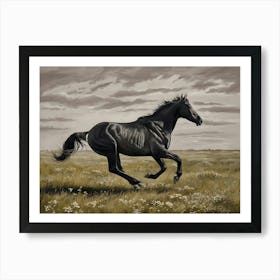 Black Horse Galloping Art Print