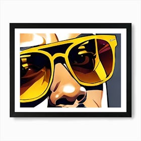 Man In Glasses In Yellow and Brown Colors 2 Art Print