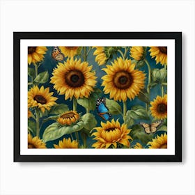 Sunflowers And Butterflies 4 Art Print