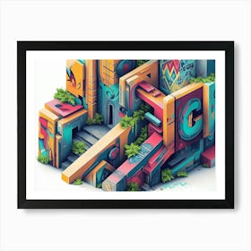 3d Graffiti City Isometric Art Print