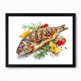 Grilled Fish On White Background Art Print