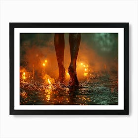 Woman Walking In The Rain Art Print