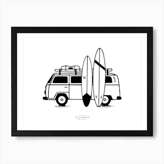 Surf Bus Safari Fineline Illustration Art Print