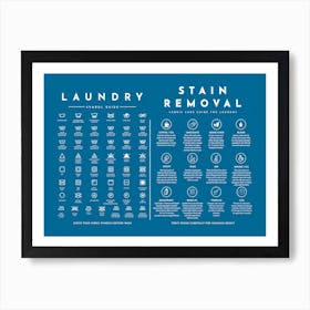 Laundry Guide Symbols With Stain Removal Steel Blue Art Print