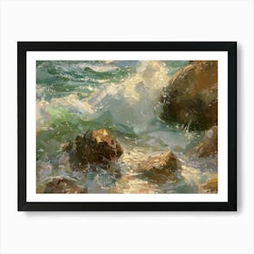 Waves Crashing On Rocks Art Print