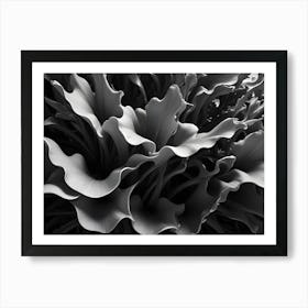 Abstract, Monochrome Composition Of Organic, Floral Like Shapes In Shades Of Gray, Creating A Sense Of Depth And Texture Art Print