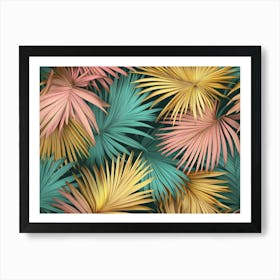 Tropical Colorful Textured Palm Leaves, Golden, Pink, Green 1 Poster