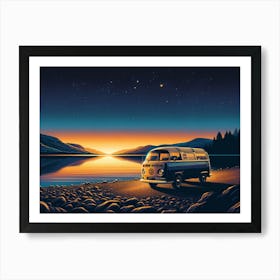 VW Van At Sunset Art Print