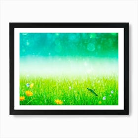 A Lush Grasshopper Leaps Across A Vibrant Oversaturated Meadow The Intense Green Hues Softened By (5) Art Print