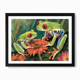 Floral Animal Illustration Red Eyed Tree Frog 4 Art Print