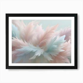 Abstract Image Of Soft, Pastel Pink And Blue Feathers Arranged In A Cluster, Creating A Delicate And Elegant Background Art Print