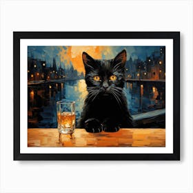 Cat And Cafe Terrace At Night Van Gogh Inspired 13 3 4 Art Print