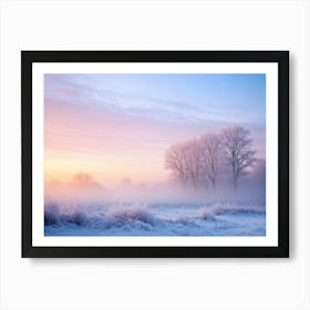 Winter Landscape Ensnared In A Delicate Fog Smoke Wisps Intertwine With An Ethereal Palette Of Baby Art Print