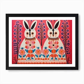 Arctic Hare 1 Folk Style Animal Illustration Art Print