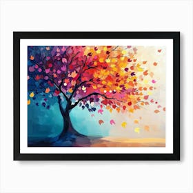 Elegant Colorful Tree with Vibrant Leaves Hanging Branches 12 Art Print