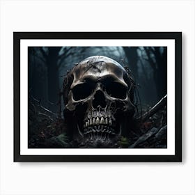 An Eerie Digital Render Of A Human Skull Its Gritted Teeth Showing A Glimpse Of The Dark Haunted N (4) Art Print