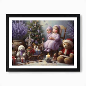 Lavender Christmas Ephemera Oil Paintings 2 Art Print