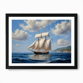 Sailing ship on the sea, oil painting 1 Art Print