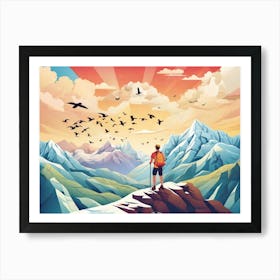 Mountaineer In The Mountains 1 Art Print