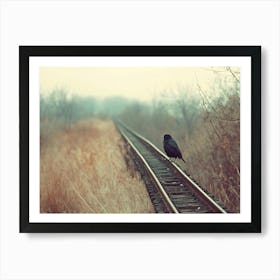 Crow On Railroad Tracks Art Print