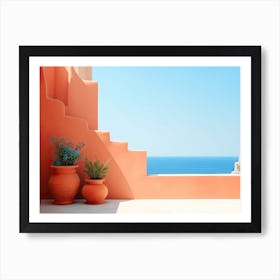 Mediterranean Terracotta Wall With A Sea View Summer Photography Poster