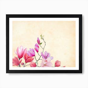 Magnolia Flowers Watercolor Painting Art Print