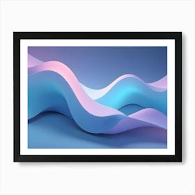 An Abstract Image Of Flowing, Wavy Lines In Blue, Pink, And White Colors, Creating A Soft And Dreamy Background Art Print