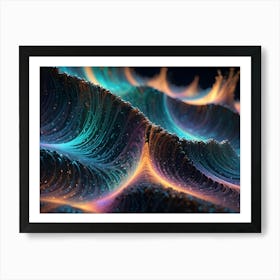 Abstract Swirling Lines With Colorful, Glowing Highlights On A Dark Background, Reminiscent Of Cosmic Or Galactic Phenomena Art Print