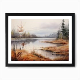 A Painting Of A Lake In Autumn 2 Art Print