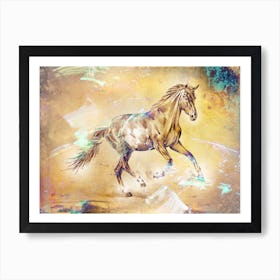 Horse Drawing Art Illustration In A Photomontage Style 74 Art Print