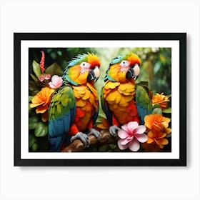 Colorful Parrots Paintings Art Print Art Print