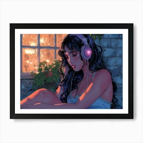 Girl Listening To Music 5 Art Print