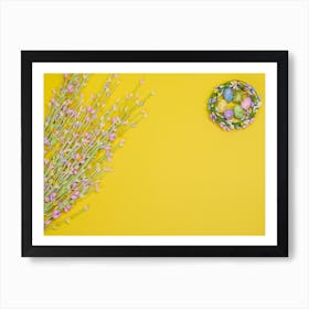 Easter Eggs On Yellow Background Art Print