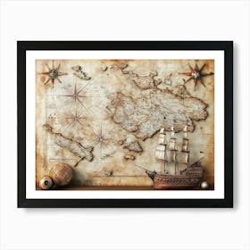 3d Old Ship of Piri Reis Map 1 Art Print