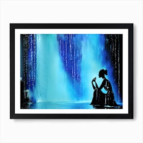 Woman In Front Of A Waterfall Art Print