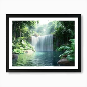 3d Rainforest Scene With Waterfall 1 Art Print